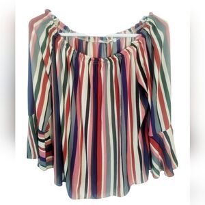KIKI LARUE‎ Off the Shoulder Multi Striped Bell Sleeve Top Plus Size 2X Sheer